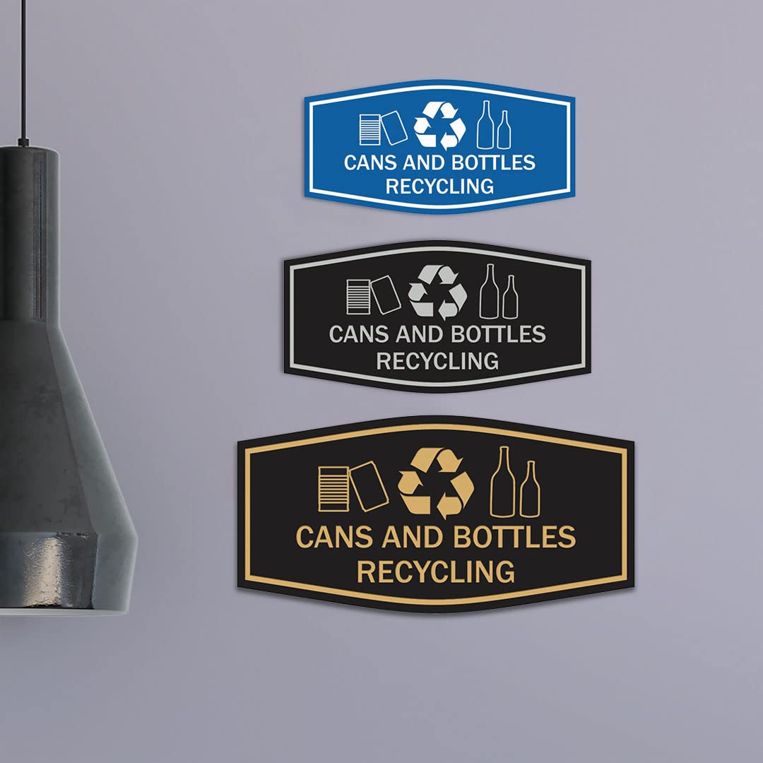 Recycling Sign for Cans & Bottles - Brushed Silver Metal Wall Decor | Perfect for Home, Office, Kitchen & Recycling Stations