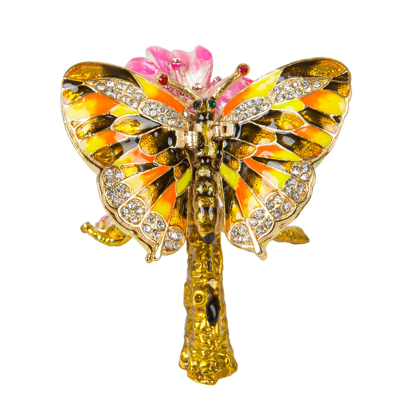 Hand Painted Butterfly Jewelry Box - Decorative Hinged Trinket Box for Rings, Necklaces & Keepsakes - Unique Gift for Women, Home Decor for Bedroom & Dresser