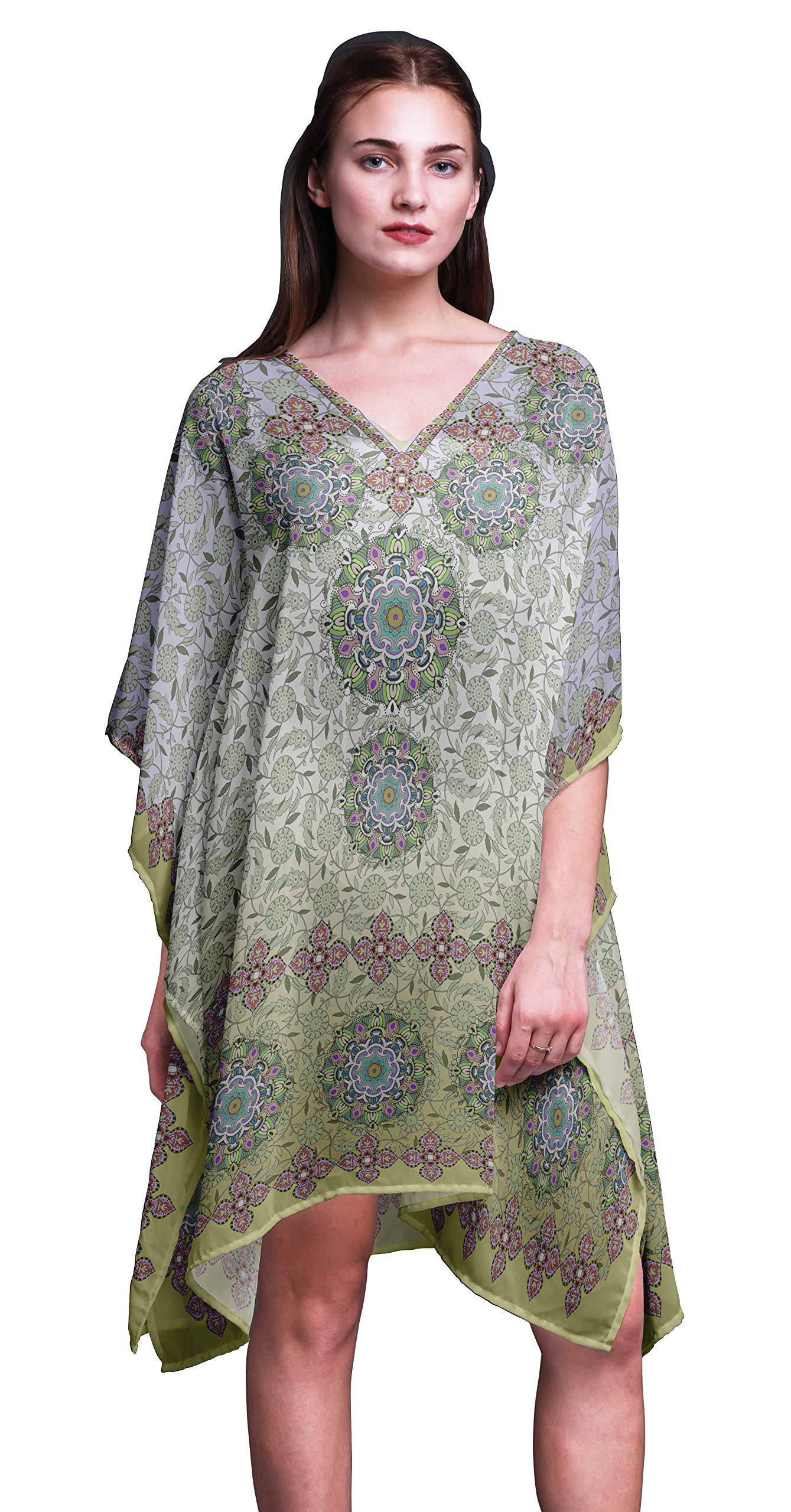 Women's Short Caftan Midi Dress - Flowy Beach Cover Up, Swimwear Wrap, Boho Summer Kaftan for Poolside, Vacation & Resort Wear