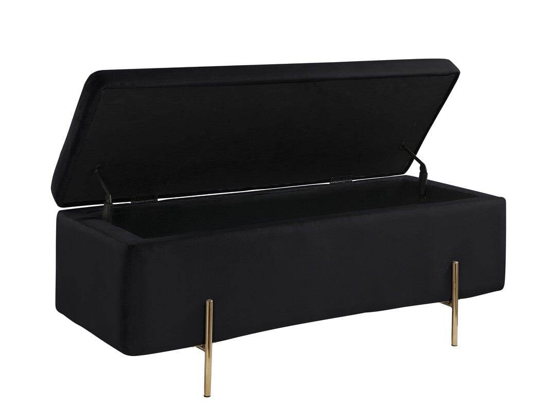 Emma Black Velvet Storage Bench with Metal Legs - Stylish Ottoman Seat for Bedroom, Living Room & Entryway - Perfect for Extra Seating & Hidden Storage