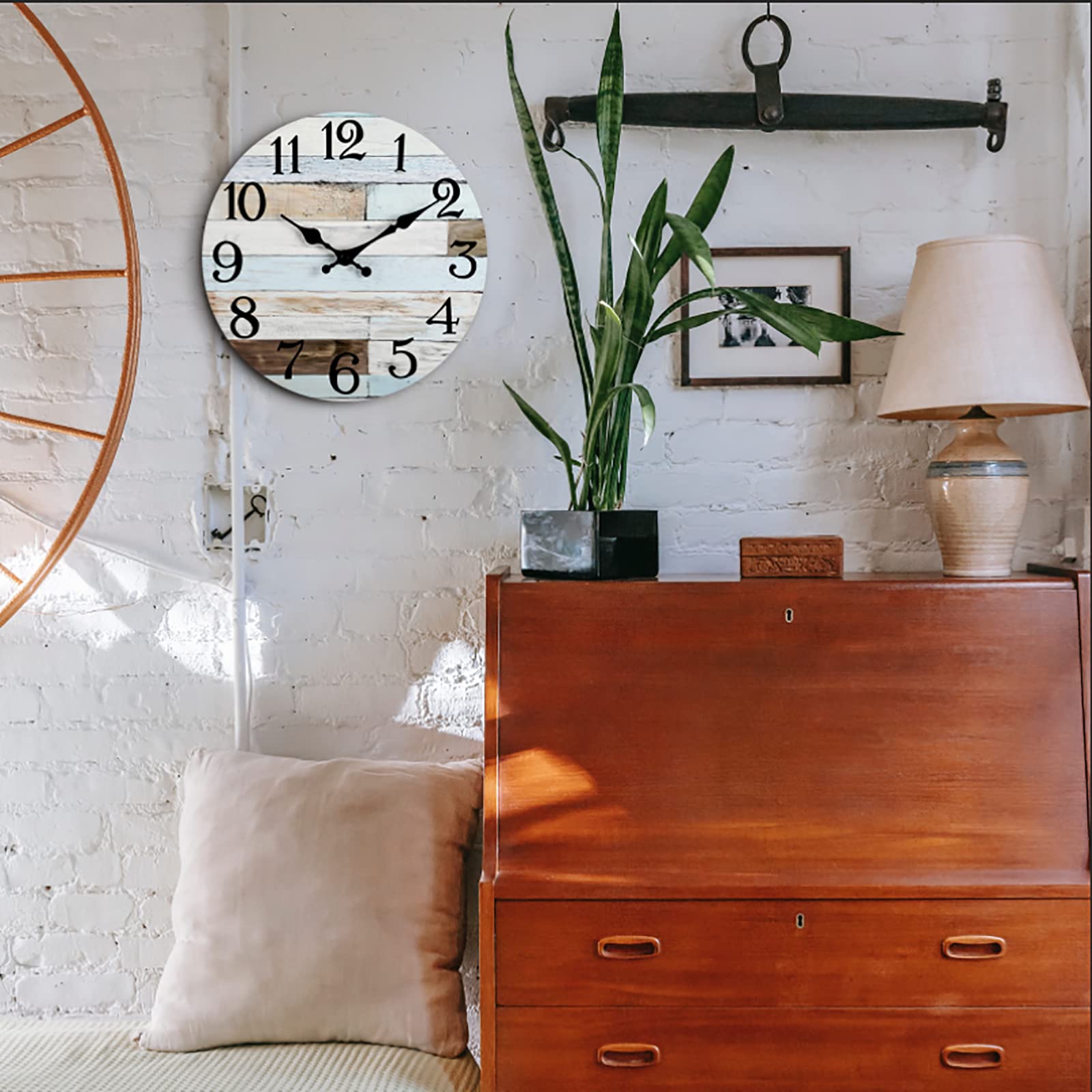 14 Inch Silent Non-Ticking Wall Clock - Battery Operated Coastal Country Style Decorative Clock for Living Room, Kitchen, Bedroom, Bathroom & Laundry Room - Perfect for Home, Office and Farmhouse Decor