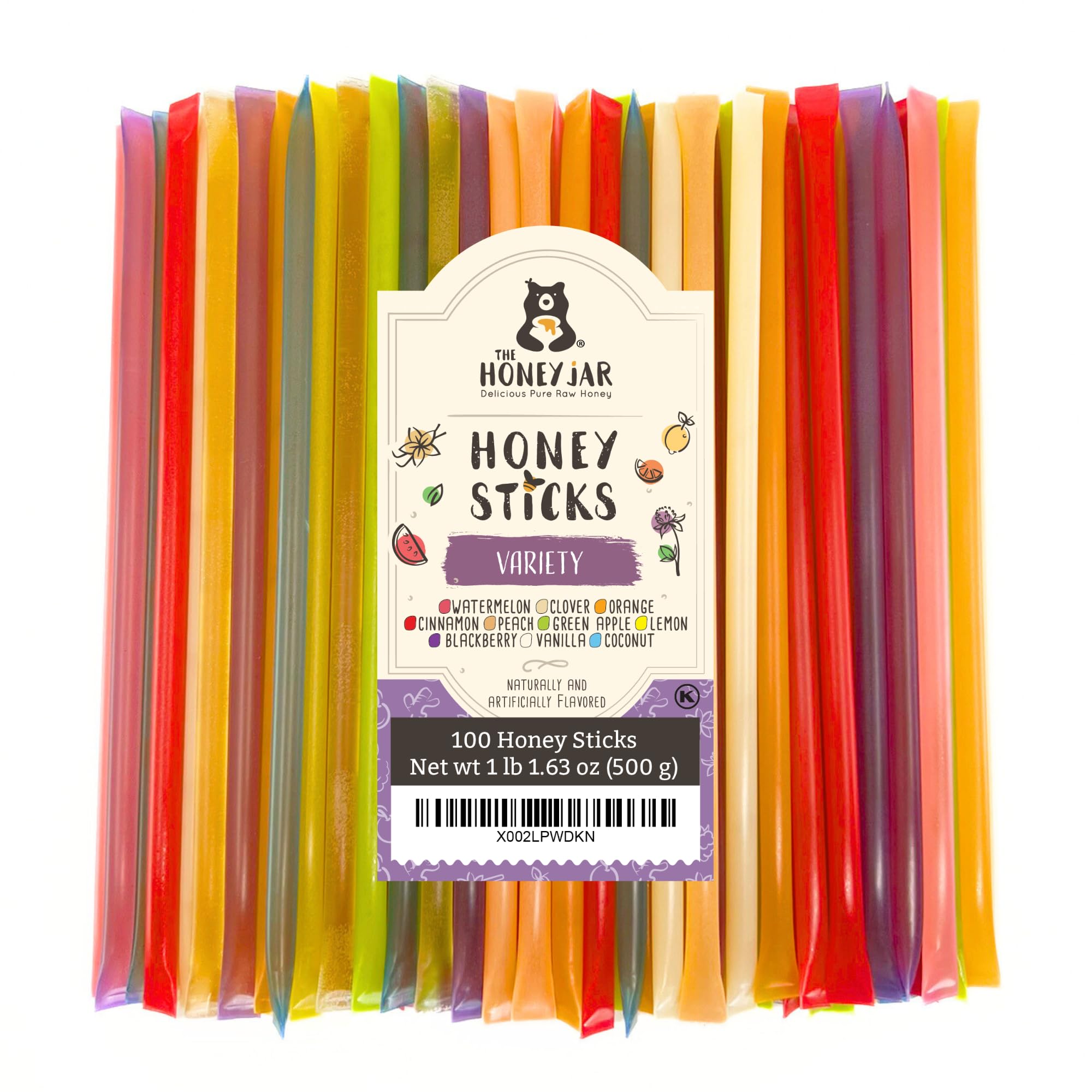 **Pure Honey Sticks Variety Pack - 100 Count Flavored Honey Straws for Tea, Coffee & Healthy Snacks | 1 Teaspoon per Stick | Made in USA with Real Honey | Perfect for On-the-Go, Office & Home Use**