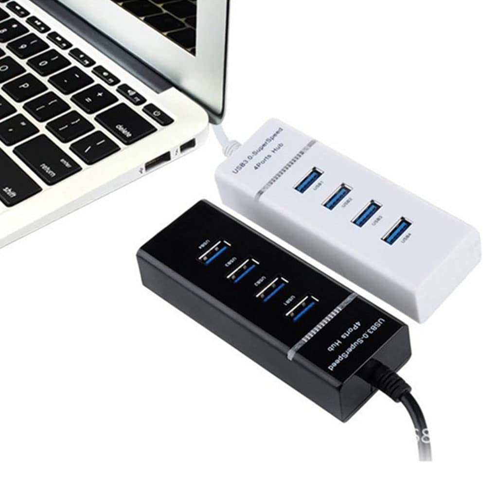 高速USB 3.0/2.0四合一集线器带LED灯，适用于笔记本电脑、PC电脑的多端口USB分线器，提升办公与娱乐效率