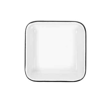 4.75 Inch Small Square Black Rimmed Enamelware Tray Set of 4 - Vintage Style Serving Tray for Coffee, Tea, Breakfast or Home Decor