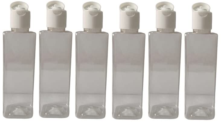 M.C. PIPWALA 100ml Clear Square Plastic Bottles with White Flip Top Cap - Leak Proof Travel Containers for Cosmetics, Liquids & Toiletries | Pack of 6 | Perfect for DIY, Salon, Travel & Home Organization