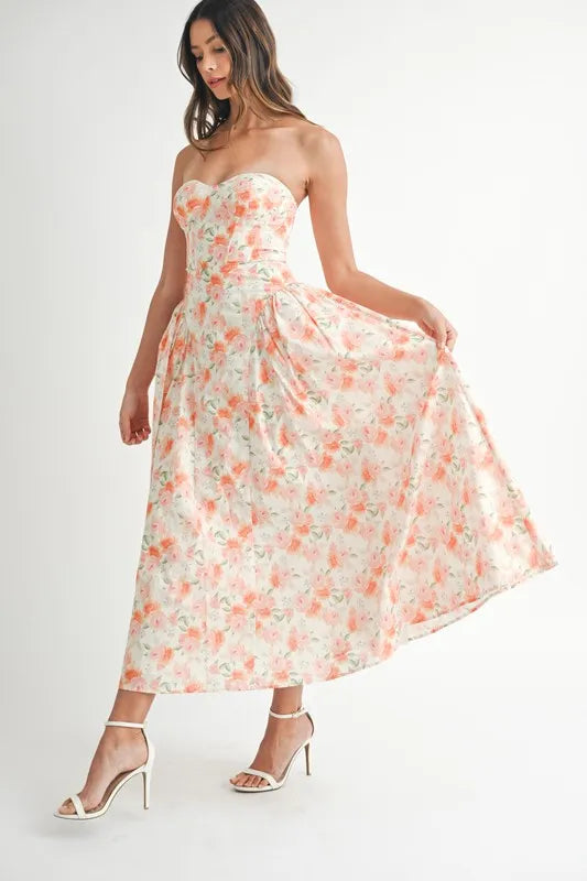 Floral Printed Midi Summer Dress for Women - Lightweight Flowy Boho Sundress with Pockets - Perfect for Beach Vacation, Garden Party & Casual Outings