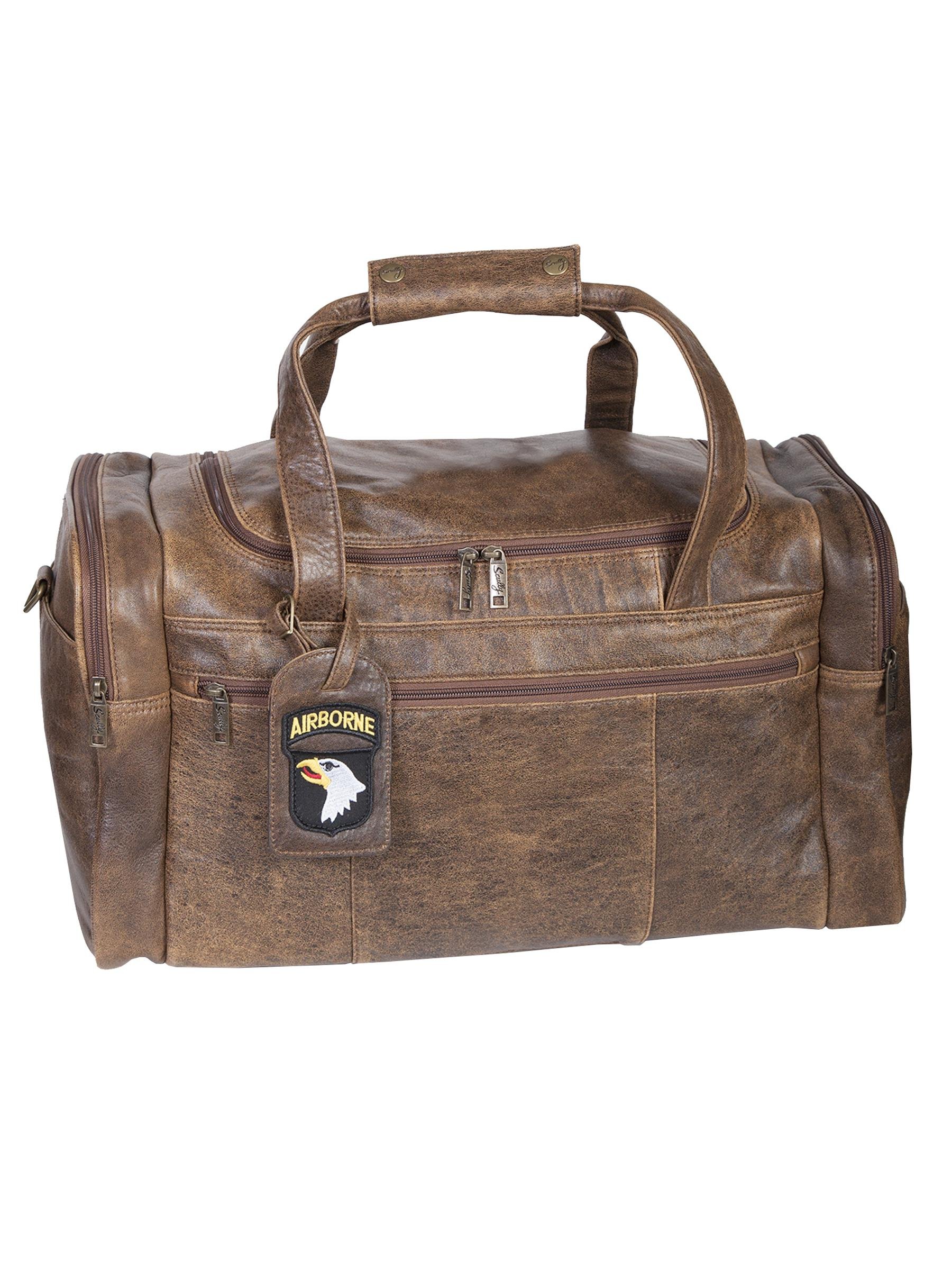 **Vintage Scully Squadron Duffel Bag with 81 Aero Squadron Luggage Tag - Antique Brown One Size - Military Style Travel Duffel for Men & Women, Perfect for Gym, Weekend Trips & Adventure Travel**
