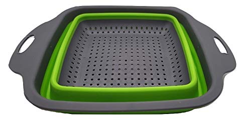Space Saving Collapsible Silicone Kitchen Colander - BPA Free Food Strainer for Pasta, Vegetables & Fruits - Compact Green Strainer for Small Kitchens, Camping & RV Travel