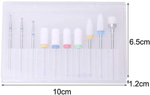 10-Piece Ceramic Nail Drill Bit Set - 3/32 Inch Professional Manicure Pedicure Kit for Electric Nail Files - Cuticle Remover Tools for Home Salon & DIY Nail Care - Perfect for Gel Polish Removal & Nail Art Preparation