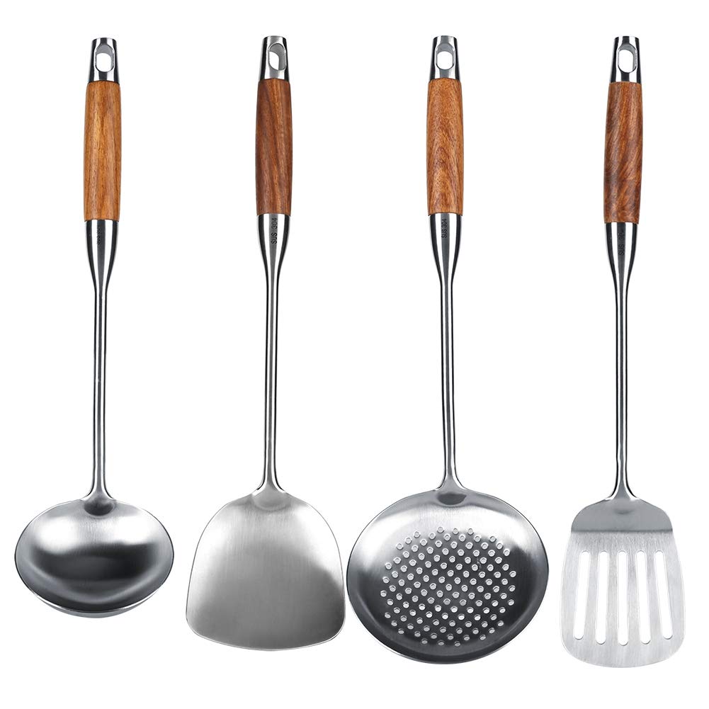 4-Piece Stainless Steel Cookware Set - 304 Rosewood Kitchen Utensils for Cooking, Baking & Serving - Perfect for Home Chefs & Gourmet Cooking