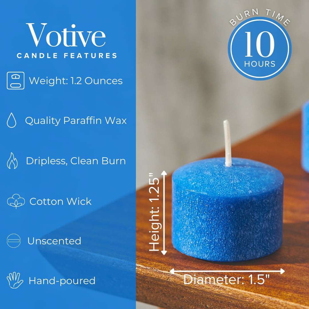 Simply Soson Bulk Votive Candles - 24 Pack Blue Unscented Candles with Glass Holders, 10 Hour Burn Time - Perfect for Weddings, Birthdays, Holidays & Home Decor - Ideal for Romantic Dinners, Spa Nights & Relaxation