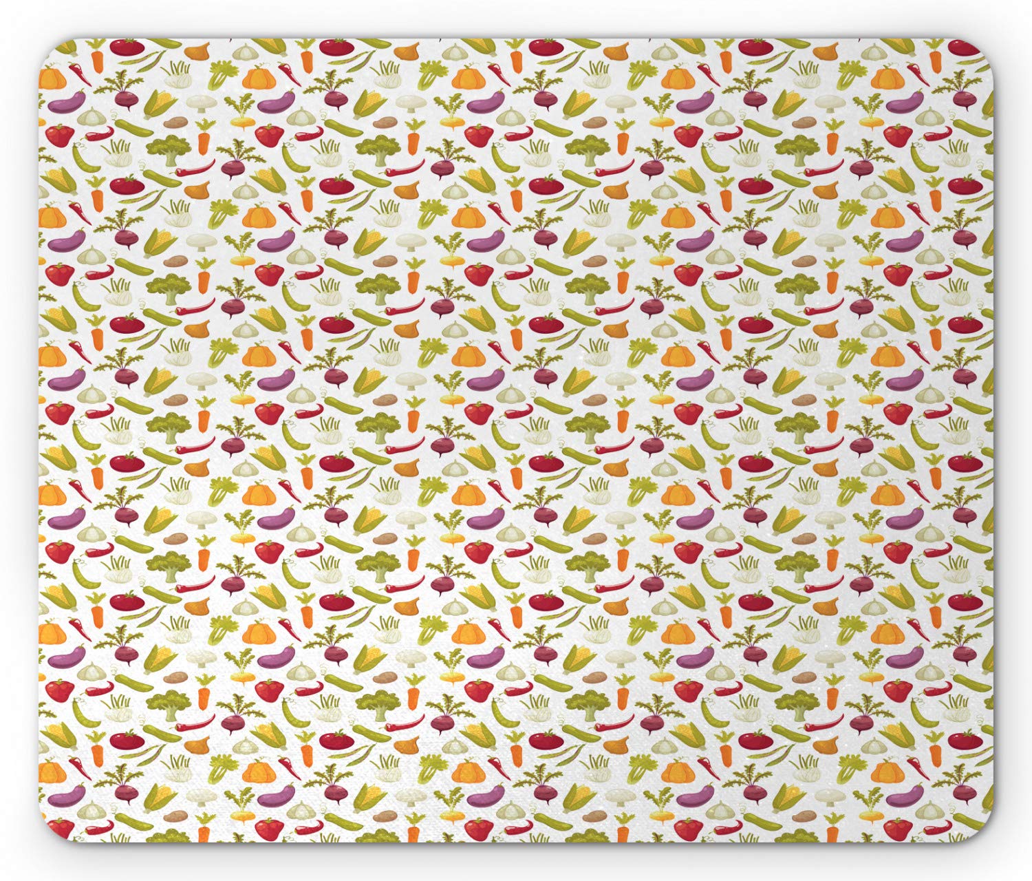 Ambesonne Farmland Mouse Pad - Vegetable Cartoon Corn Pepper Onion Design, Non-Slip Rubber Base, Standard Size Computer Mousepad for Office & Gaming | Eco-Friendly Modern Desk Accessory for Vegetarians & Home Office
