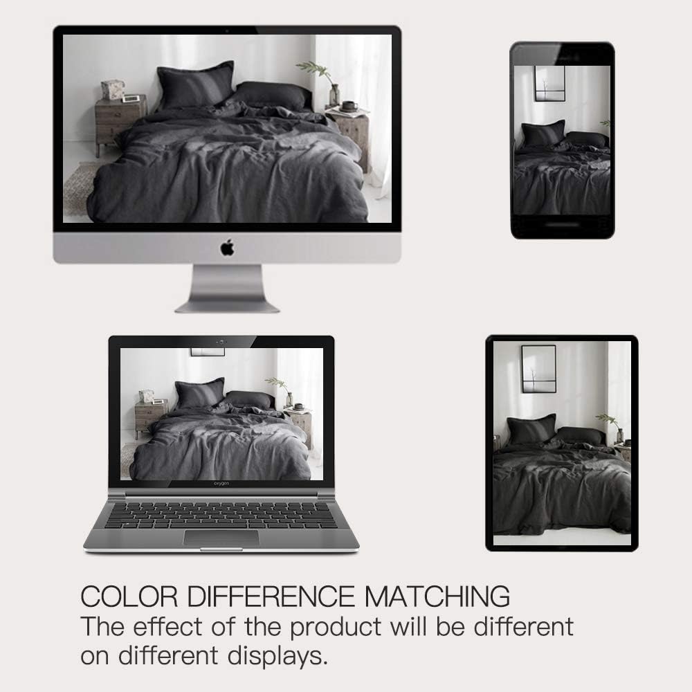 Simple & Opulence 100% Washed Linen Duvet Cover Set - Queen Size 88x92 Inches, 3-Piece Farmhouse Bedding with Embroidered Design & Button Closure (1 Duvet Cover + 2 Pillow Shams) in Charcoal Grey - Perfect for Cozy Bedrooms & Guest Room Decor