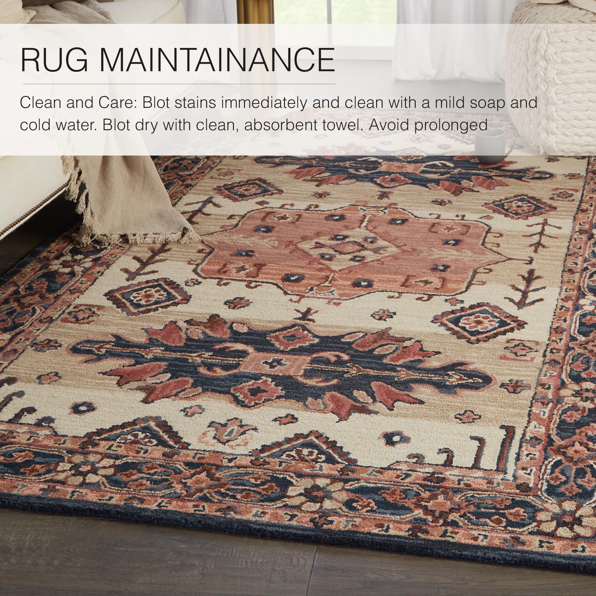 Jaipur Living Washable 5x8 Area Rug - Boho Chic Pink & Dark Blue Modern Rug | Perfect for Living Room, Bedroom & Dorm Decor