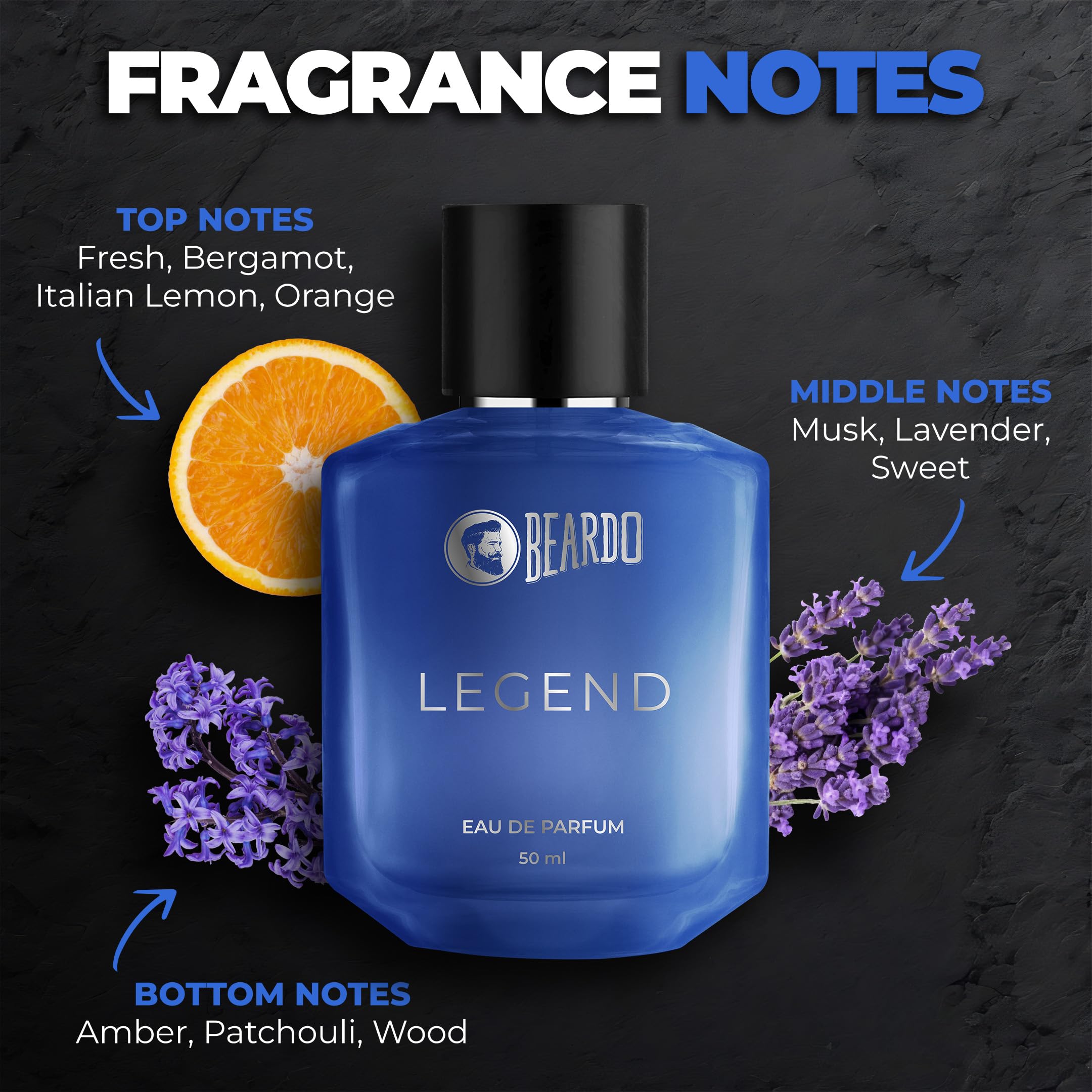 Beardo LEGEND Men's Eau De Parfum 50ml - Intense Fresh Musky Woody Fragrance | Long Lasting Cologne for Him | Perfect Valentine's Day, Christmas & Anniversary Gift for Husband/Boyfriend | Romantic Date Night, Office Wear & Special Occasions