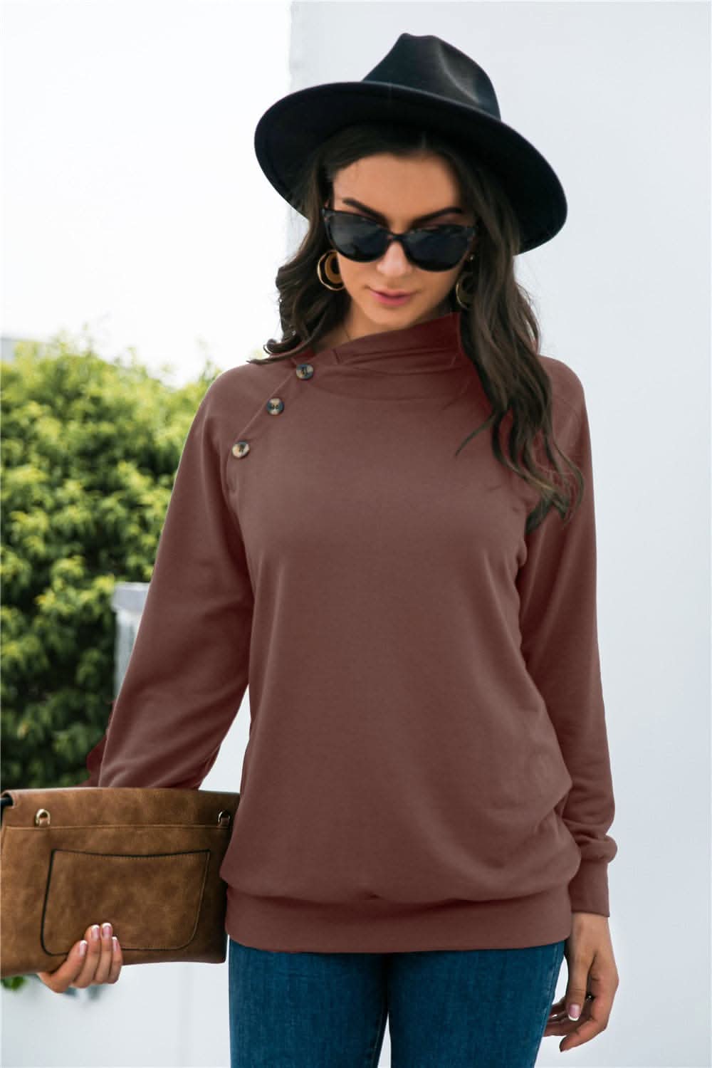 Stylish Women's Long Sleeve Button Up Sweatshirt - Casual Fall Fashion Top for Work, Travel & Everyday Wear