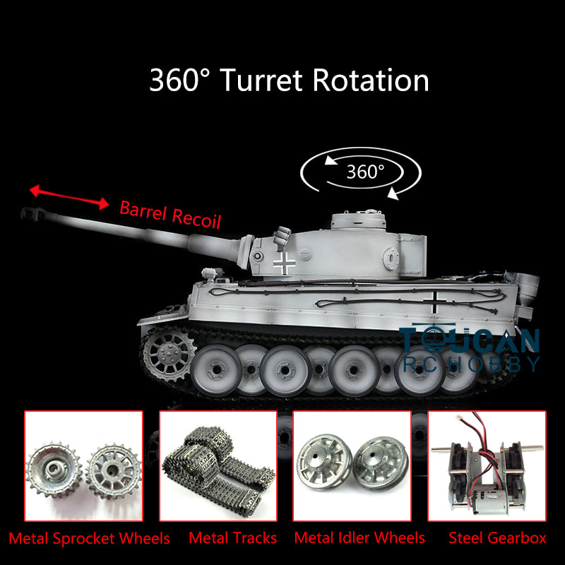 Henglong 1/16 7.0 Upgraded German Tiger I RC Tank - 360° Rotating Turret, Barrel Recoil, Metal Tracks | Remote Control Military Vehicle for Collectors & Battle Simulation