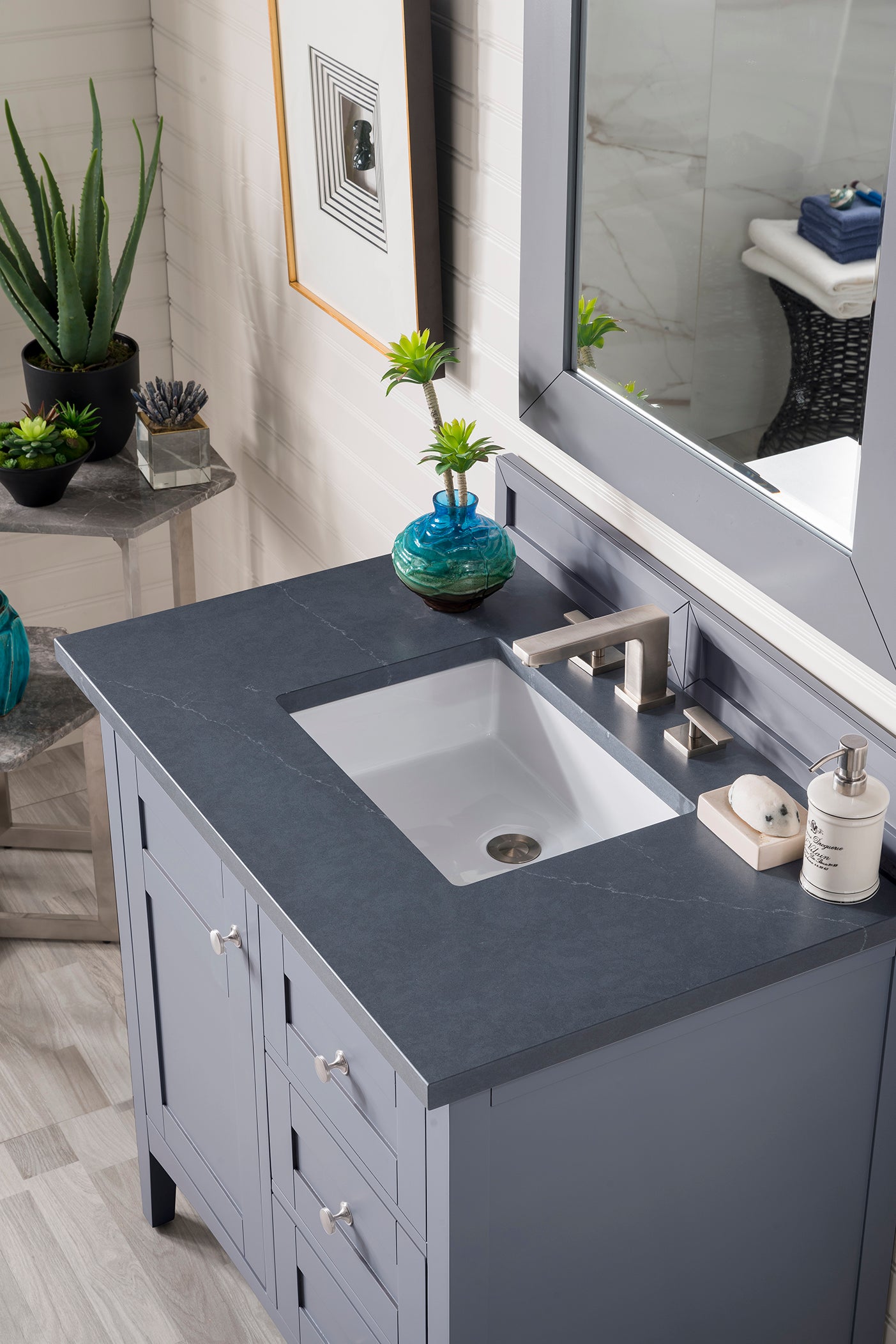 Palisades 36 Inch Single Bathroom Vanity with 3CM Charcoal Soapstone Quartz Countertop in Silver Gray - Perfect for Modern Master Bathrooms and Powder Rooms