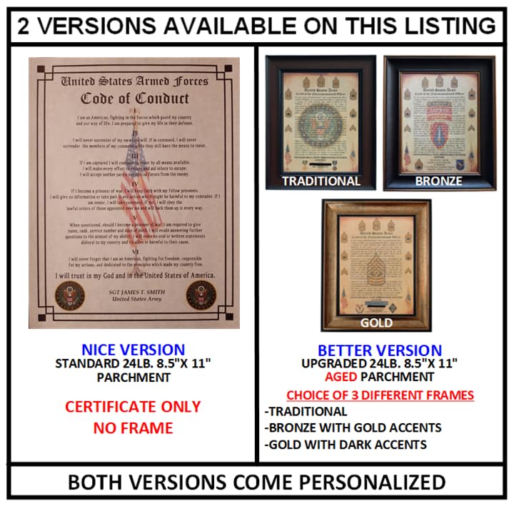 Personalized US Military Code of Conduct Plaque - All Branches - Junk and Disorderly AZ Nice or Better - Perfect for Home Office, Military Gifts & Veterans Day Decor