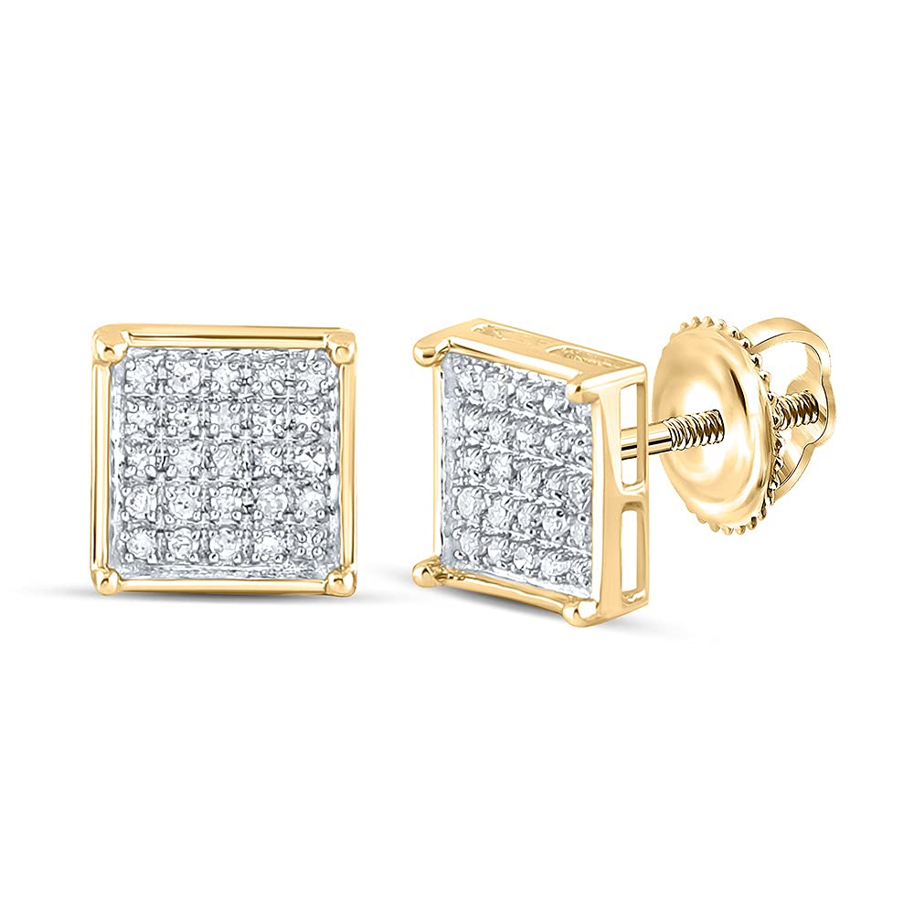 10K Yellow Gold Round Diamond Cluster Stud Earrings for Women & Men - 1/6 Ct Square Design (1/4 Inch Wide) | Perfect Anniversary, Birthday, Mother's Day & Father's Day Jewelry Gift