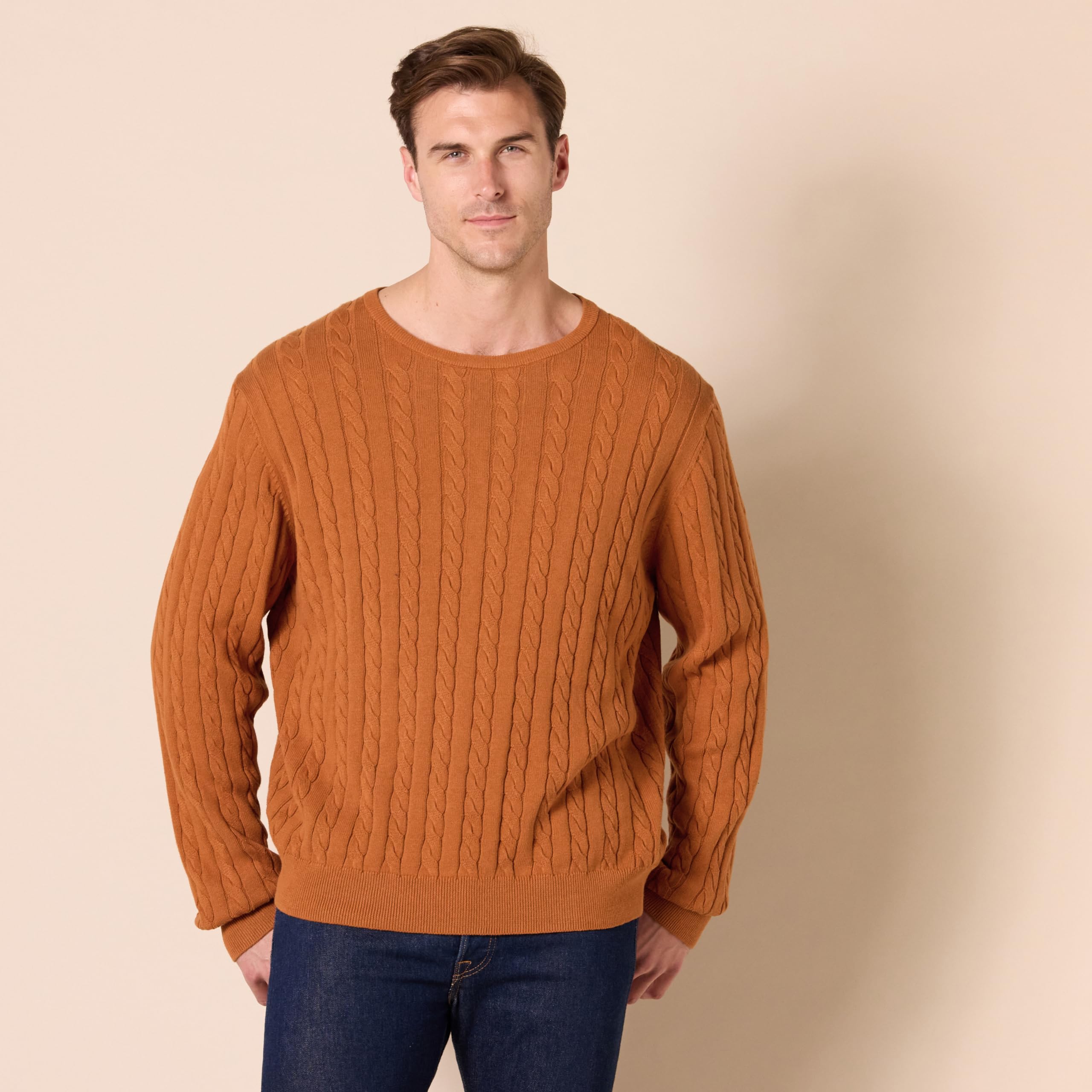 Amazon Essentials Men's Crewneck Cable Knit Cotton Sweater - Soft & Comfortable Winter Pullover for Casual Wear & Office Outfits