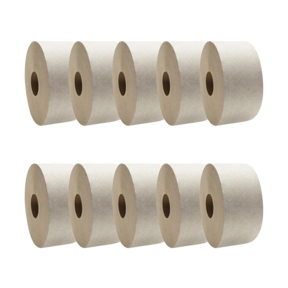 Gummed Packing Tape - Water Activated Adhesive Tape Roll, 72mm x 150 Yards, White (10 Pack) - Perfect for Shipping Boxes, Moving & Secure Packaging