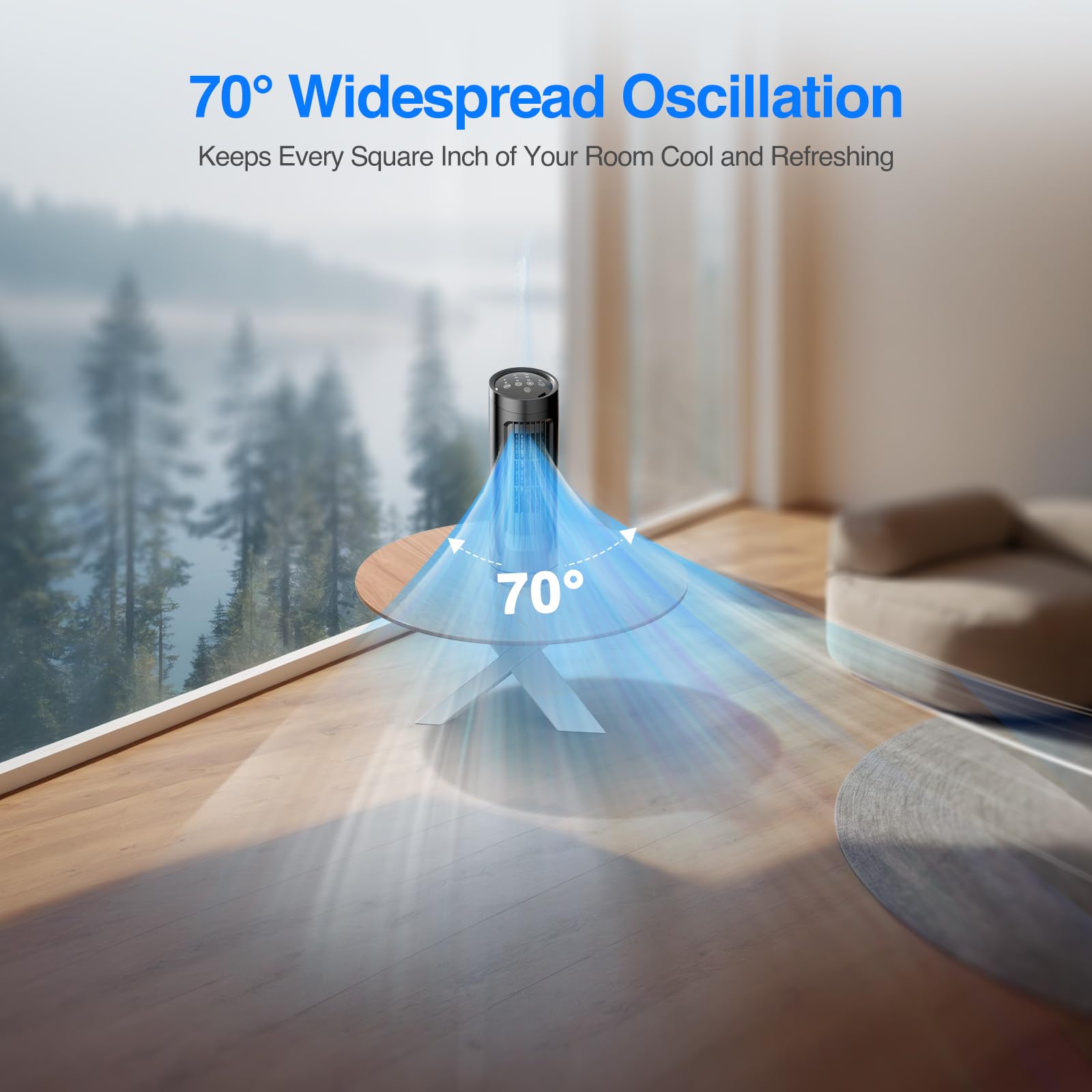 VCK 13'' Oscillating Table Fan - 70° Tower Fan with Remote Control, 3 Speed Settings & 3 Wind Modes, Timer Function, Safe Bladeless Design, Digital Touch Screen - Ultra Quiet Desk Fan for Home, Office, Bedroom & Workspace | Perfect for Cooling, Air Circulation & White Noise Sleep Aid