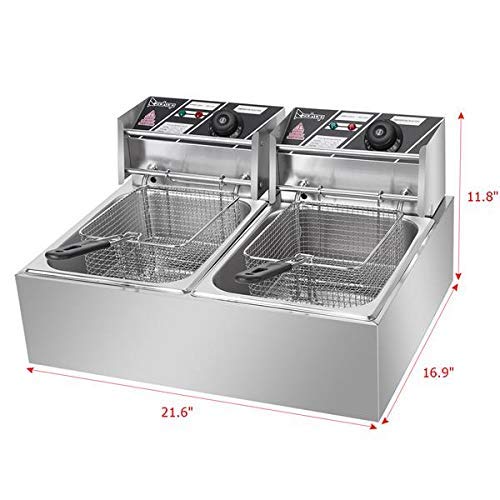 12.7QT Heavy Duty Commercial Deep Fryer - 5000W Stainless Steel Electric Fryer with Removable Basket & Dual Cylinders - Perfect for Restaurants, Food Trucks & Home Kitchen Use