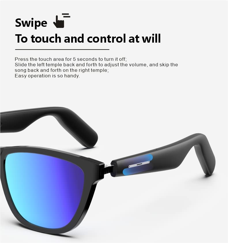 Smart Glasses with Auto On/Off | Blue & Yellow Interchangeable Frames | Open Ear Bluetooth Audio for Music, Calls & Voice Assistant | Perfect for Running, Cycling & Outdoor Activities