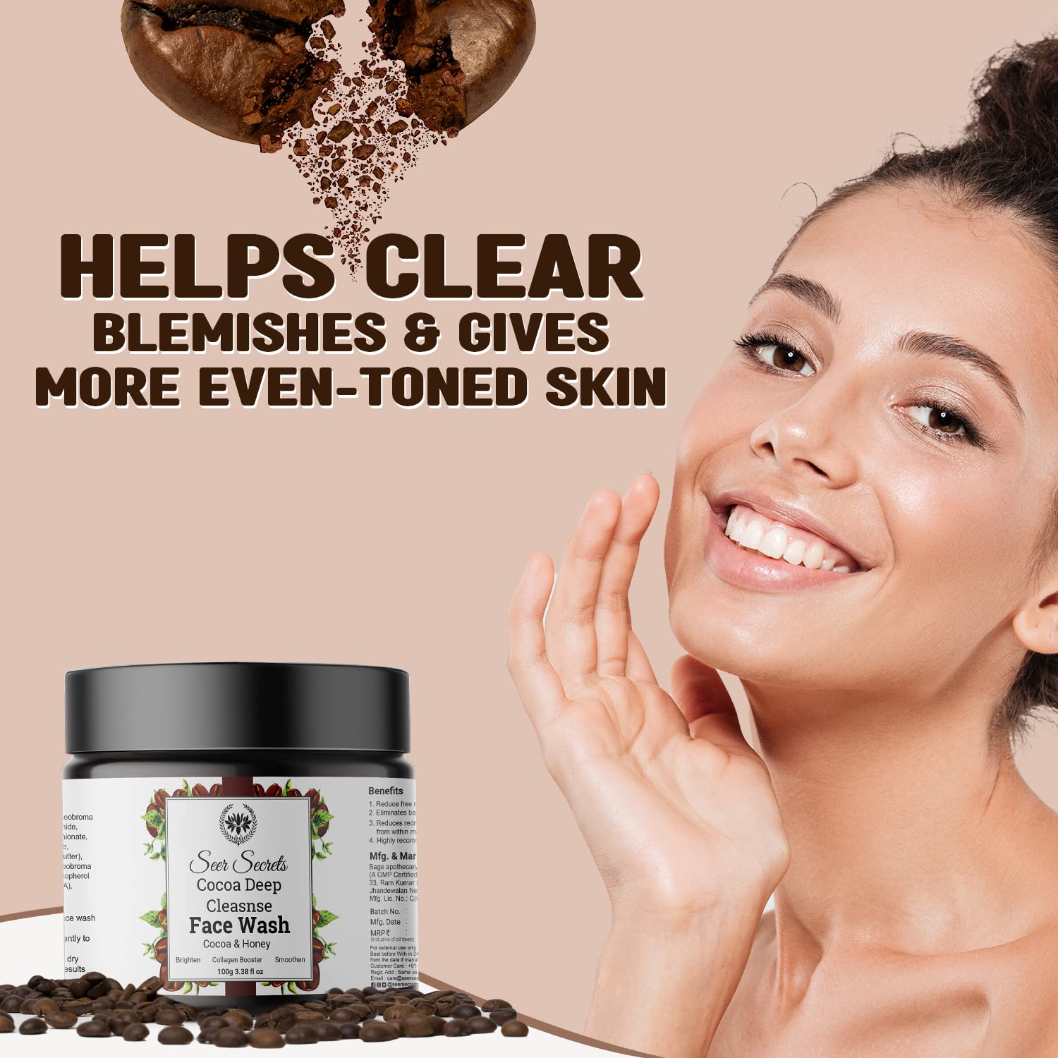 Seer Secrets Cocoa Deep Cleanser Face Wash for Women & Men – 100g | Deep Cleansing & Energizing Formula for Oily to Normal Skin | Daily Skincare Routine, Morning & Night Use