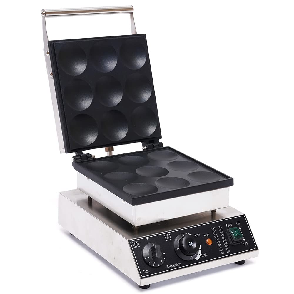 9-Piece Commercial Mini Dutch Pancake Maker - Electric Nonstick Waffle & Pancake Machine for Home, Restaurants, Cafes & Bakeries | Perfect for Breakfast, Brunch & Dessert Making