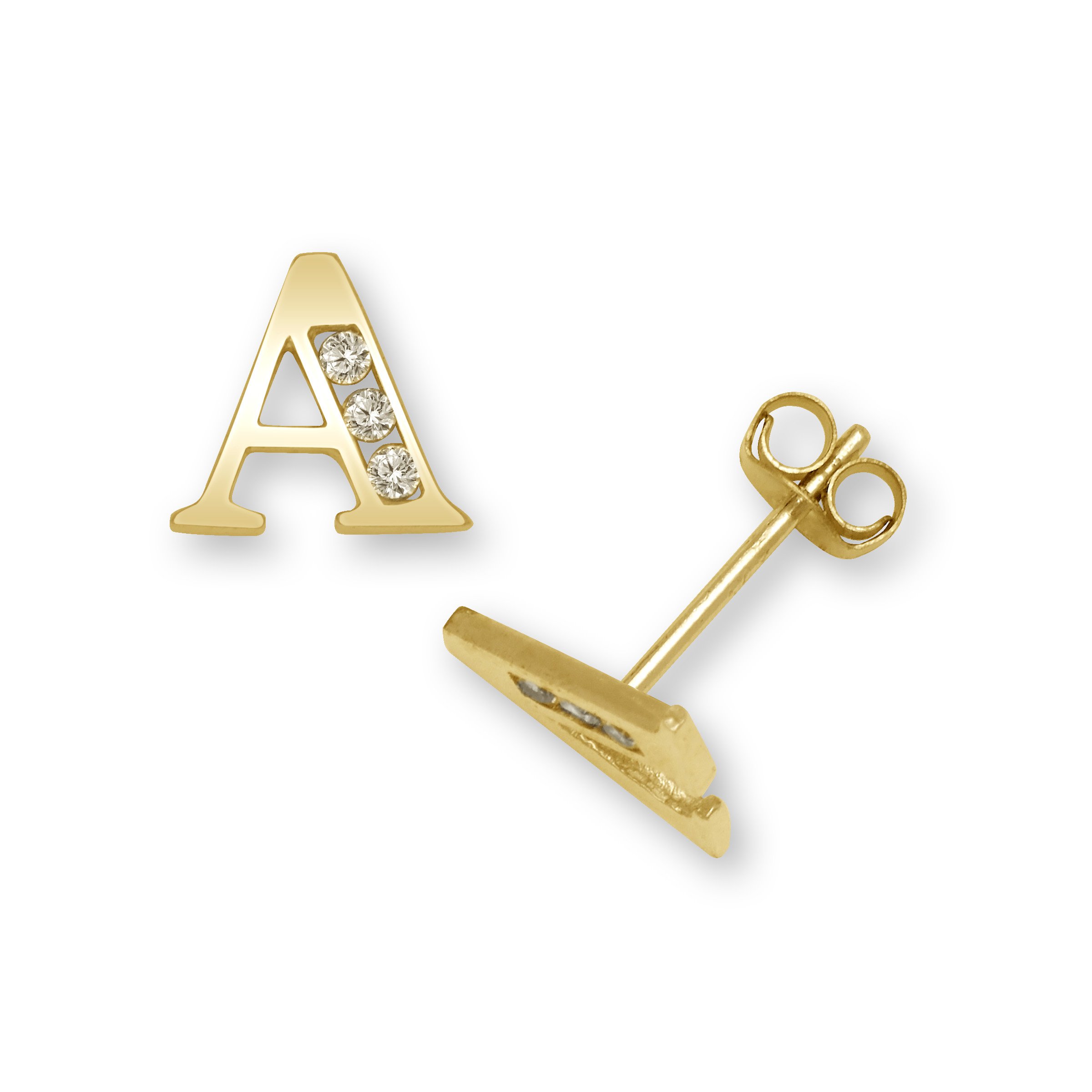 14K Yellow Gold Cubic Zirconia Initial Stud Earrings - Personalized Alphabet Jewelry - Hypoallergenic A-Z Letter Earrings - Perfect for Birthdays, Anniversaries & Gifts
