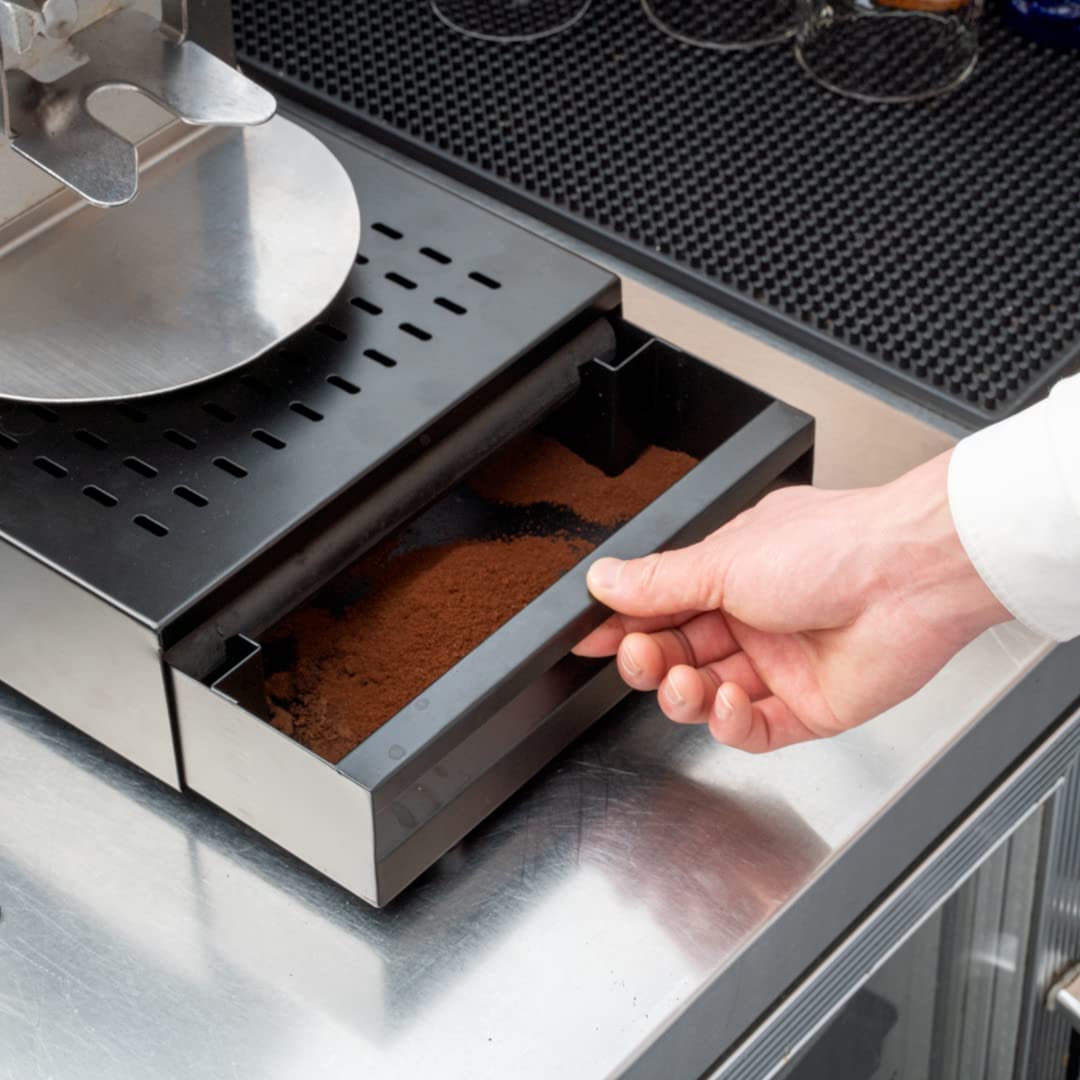 Restaurantware Restpresso 13.5 x 9.75 x 3.75 Inch Stainless Steel Espresso Knock Box with Detachable Drawer & Silicone Bar - Durable Coffee Grounds Container for Baristas & Home Brewing - Perfect for Espresso Machines in Cafes & Kitchens
