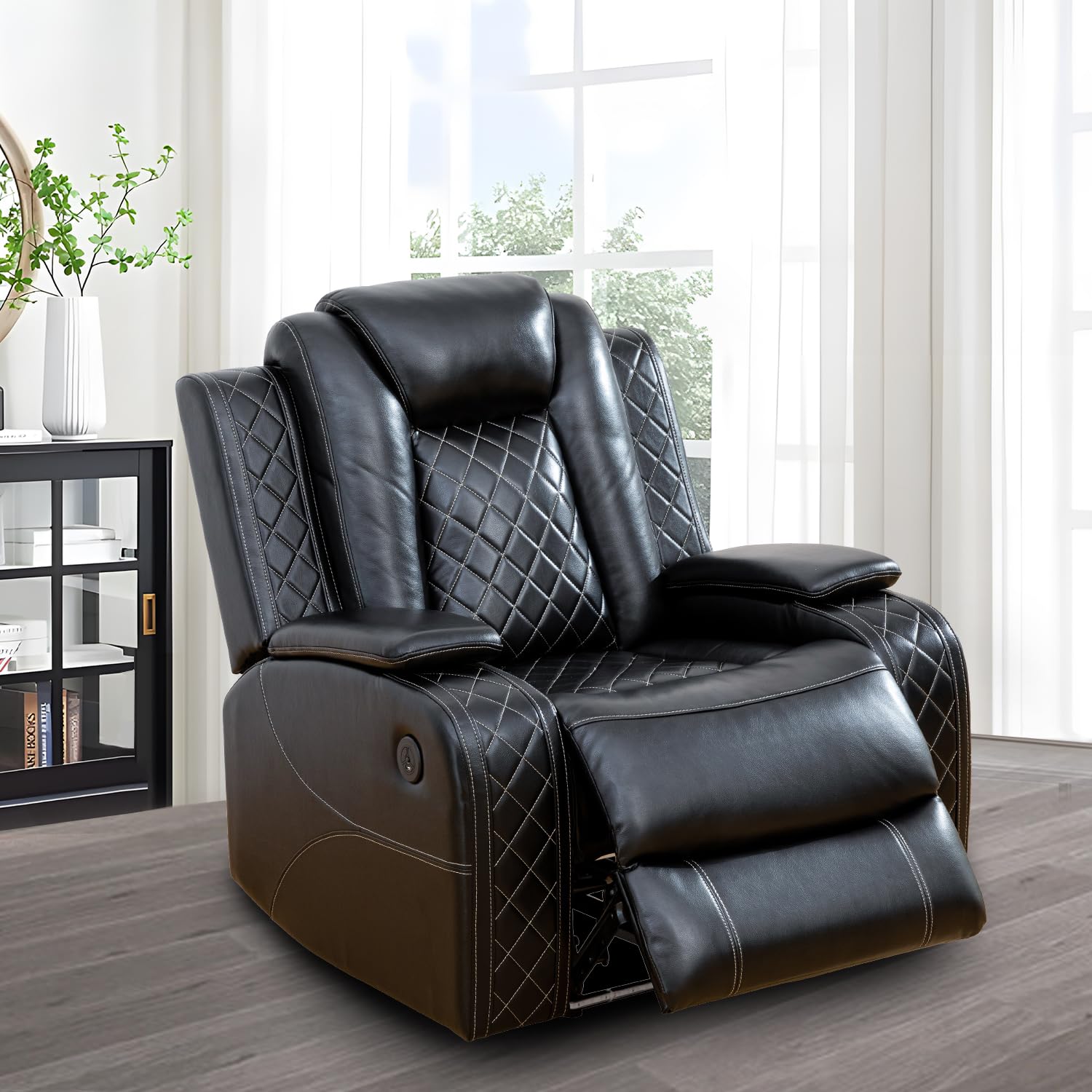 Power Reclining Sofa Set with USB Ports - Modern Leather Recliner Couches for Living Room, Apartment, Office & Home Theater - Comfortable Black Reclining Chair for Relaxing, Entertaining & Movie Nights