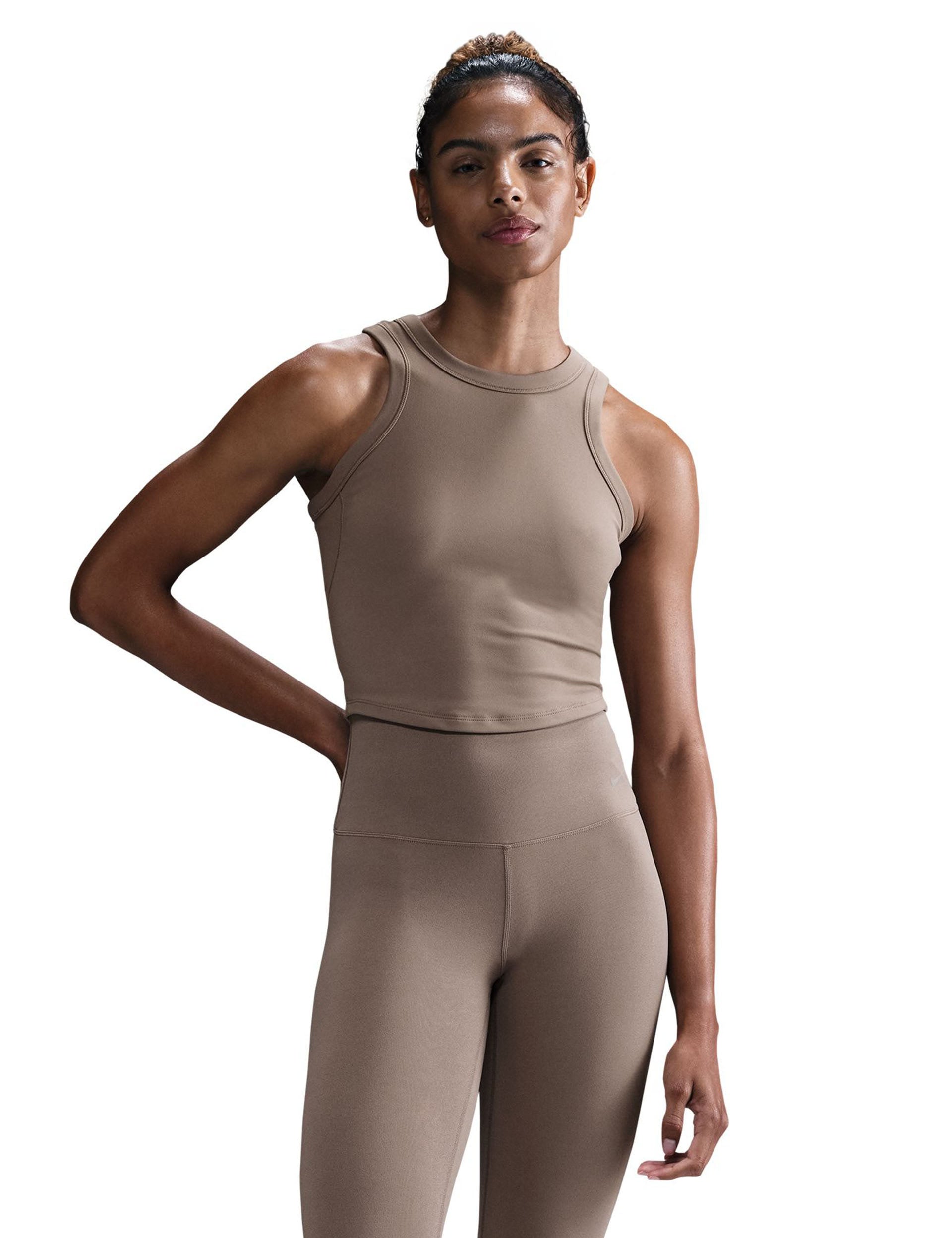 Dri-FIT Cropped Tank Top for Women - Mink Brown & Black - Moisture-Wicking Workout Top for Yoga, Running & Gym