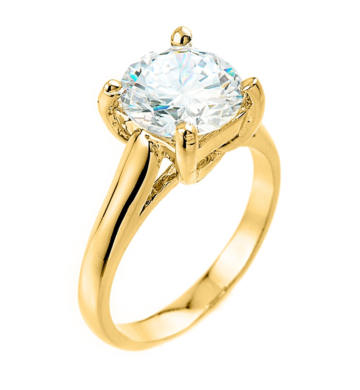 14K Yellow Gold CZ Engagement Ring with Textured Band & Four-Prong Round-Cut Solitaire - Perfect for Proposals, Anniversaries, and Special Occasions