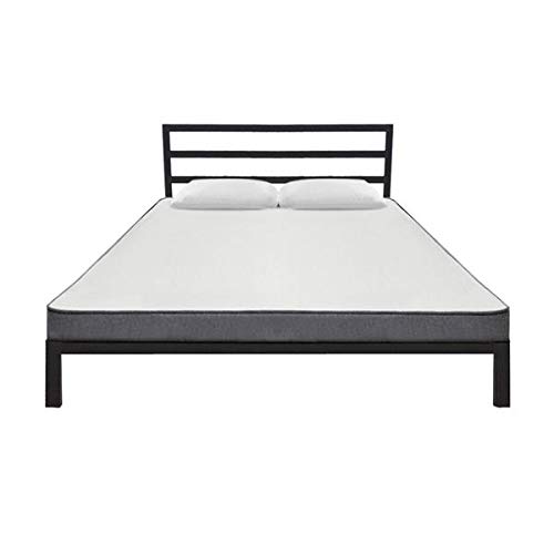 **Aveland Happy Square Horizontal Bar Iron Bed Frame - Queen Size, Black - Sturdy Metal Bed for Home, Bedroom Furniture - Perfect for Modern, Minimalist & Industrial Decor Styles**