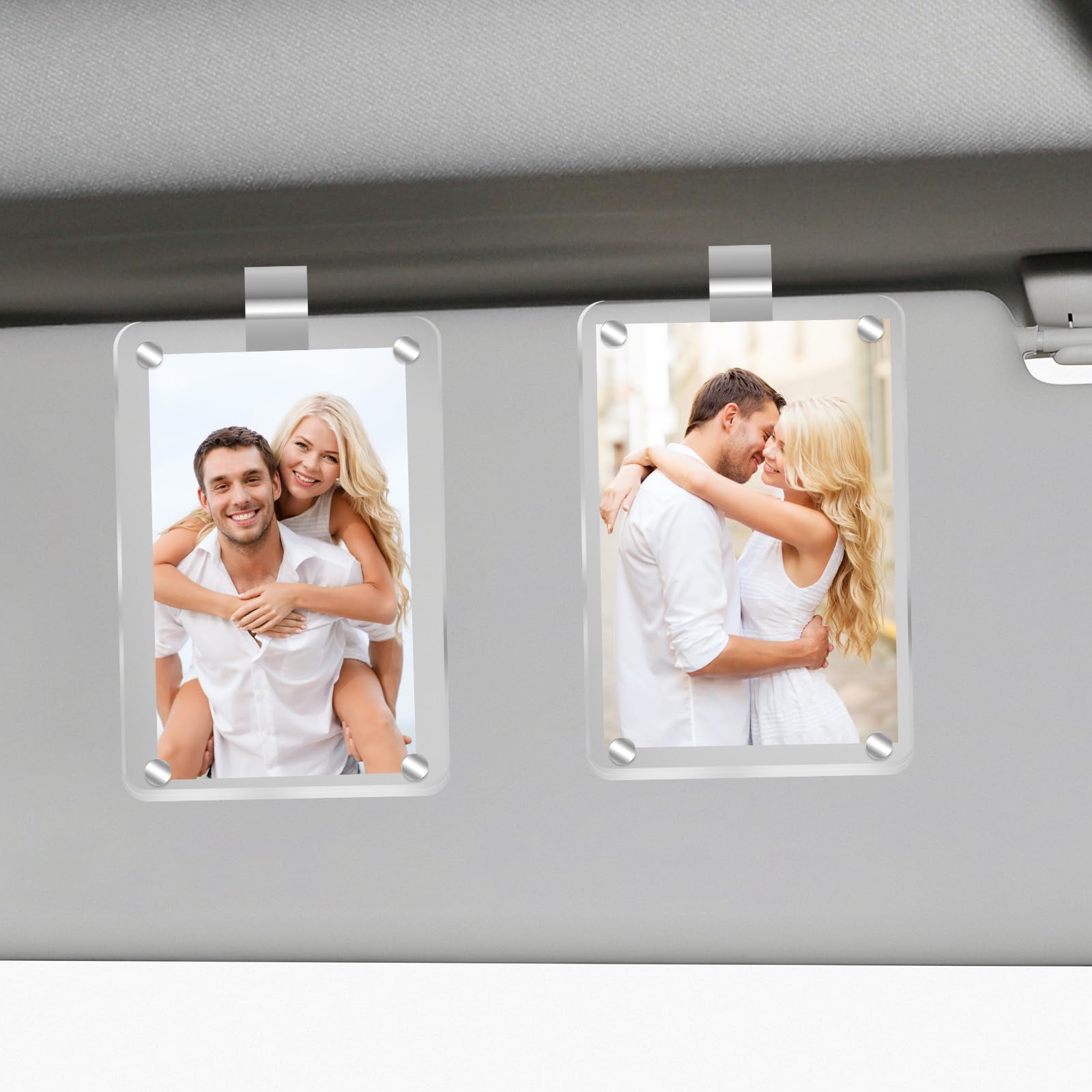 2Pcs Magnetic Car Photo Holder - Acrylic Personalized Picture Frame for Visor Clip, Car Accessories for Family & Personal Photos | Perfect for Road Trips, Commuting & Gifts