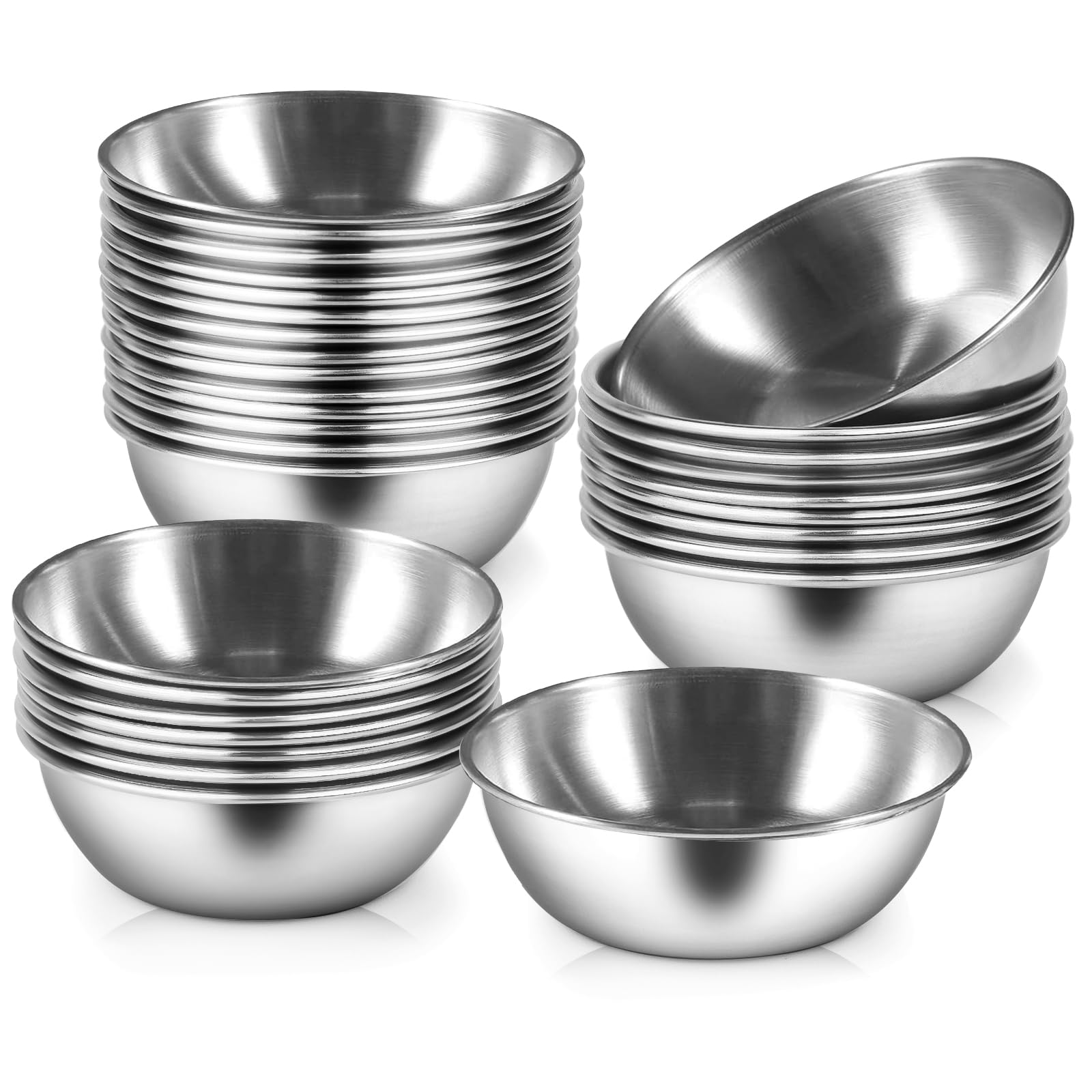 20 Pack 3.2 Inch Stainless Steel Mini Sauce Bowls - 3.5 oz Small Individual Condiment Dishes for Soy Sauce, Sushi Dip, Seasoning - Perfect for Kitchen Prep, Appetizer Serving & Side Dish Presentation