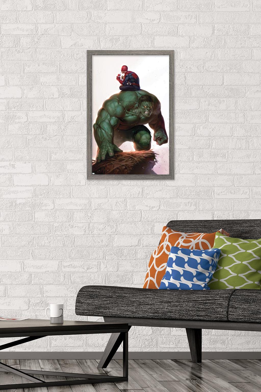 Marvel Comics Spider-Man & The Immortal Hulk #17 Framed Wall Poster - 22.4x14.7 Inches, Barnwood Frame - Perfect for Superhero Bedroom Decor & Comic Book Fan Gifts