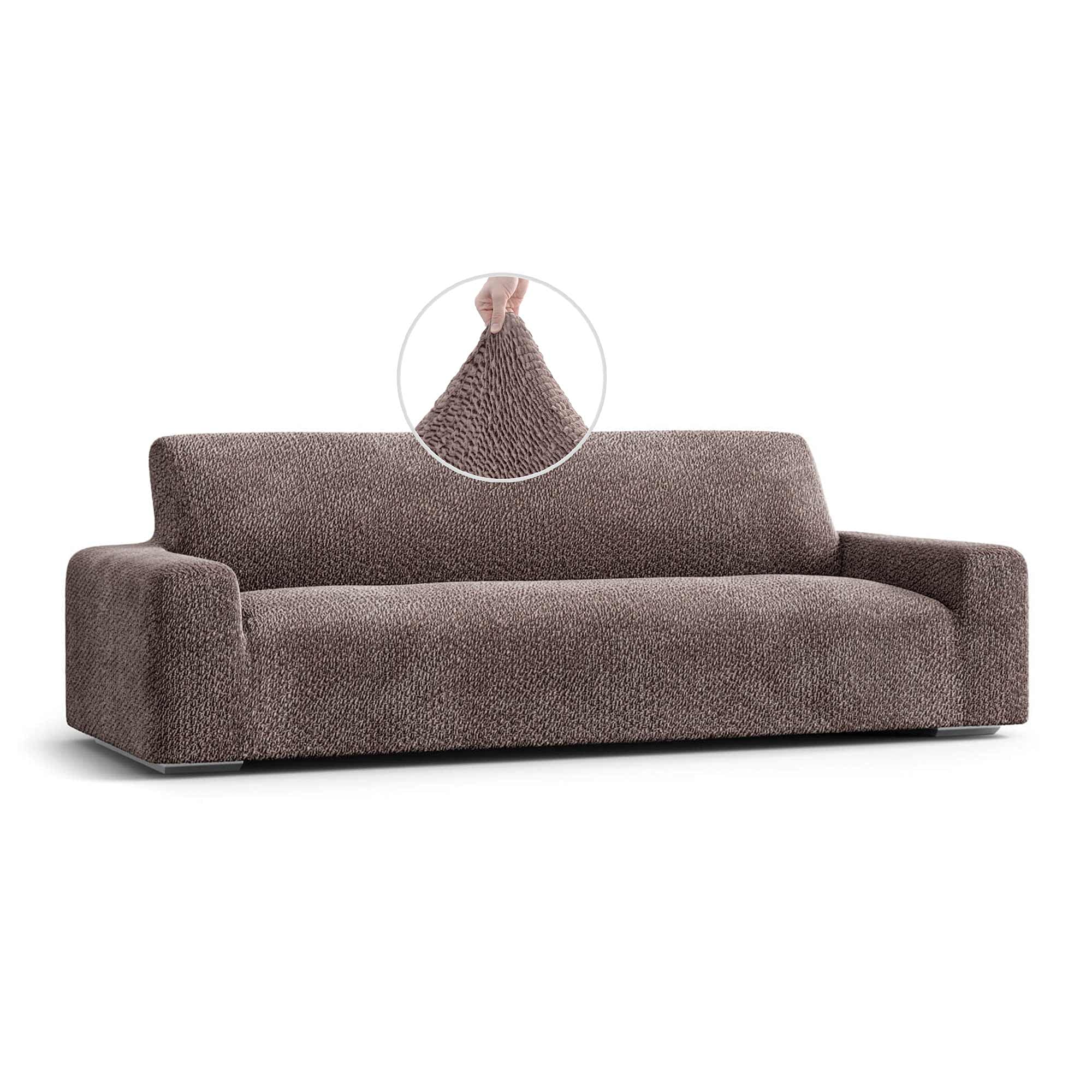 Stretch Sofa Slipcover & Loveseat Cover - Soft Polyester Fabric Couch Protector - Washable 1-Piece Form Fit Furniture Cover for Pets - Velvet Collection in Brown - Perfect for Living Room, Family Room & Pet-Friendly Homes