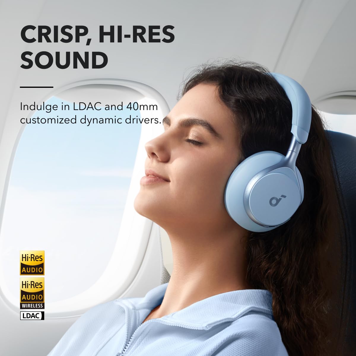 Soundcore by Anker Space One Active Noise Cancelling Headphones - 40H Playtime, 2X Stronger Voice Reduction, LDAC Hi-Res Audio, Bluetooth 5.3 - Perfect for Travel, Work & Home Office Use