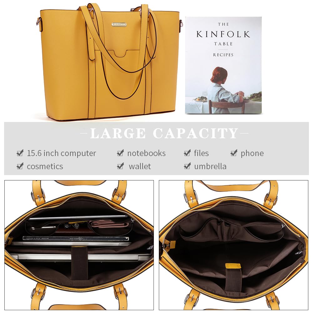 BROMEN Vintage Leather Laptop Tote Bag for Women - 15.6 Inch Briefcase Work Purse with Shoulder Strap | Professional Office Bag, Business Travel, Commuter & Daily Use
