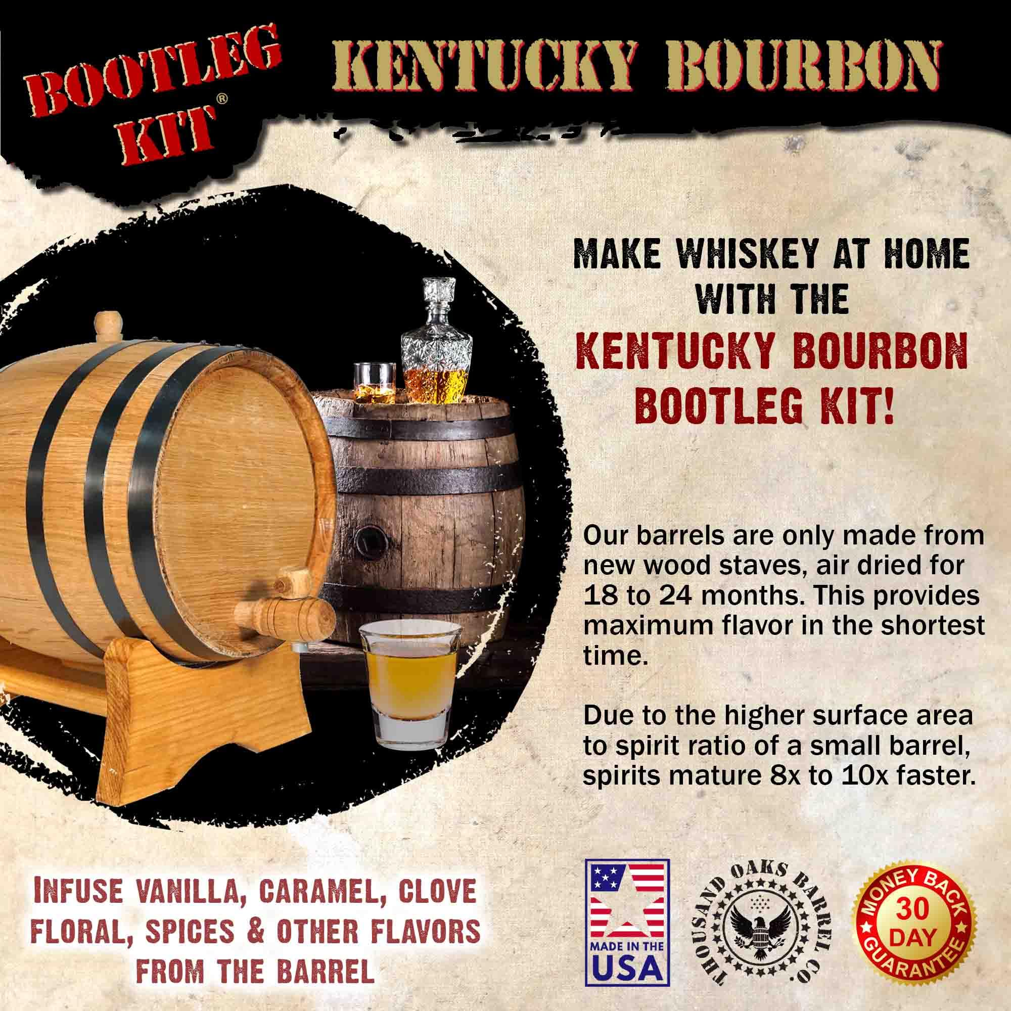 3L Kentucky Bourbon Whiskey Making Kit with Mini Oak Barrel - Complete Cocktail Aging Set Includes Wood Stand, Spigot & Flavoring Essence - Perfect Whiskey Barrel Gift for Men & Home Bar Enthusiasts - Ideal for Home Brewing, Cocktail Crafting & Unique Bourbon Gifts