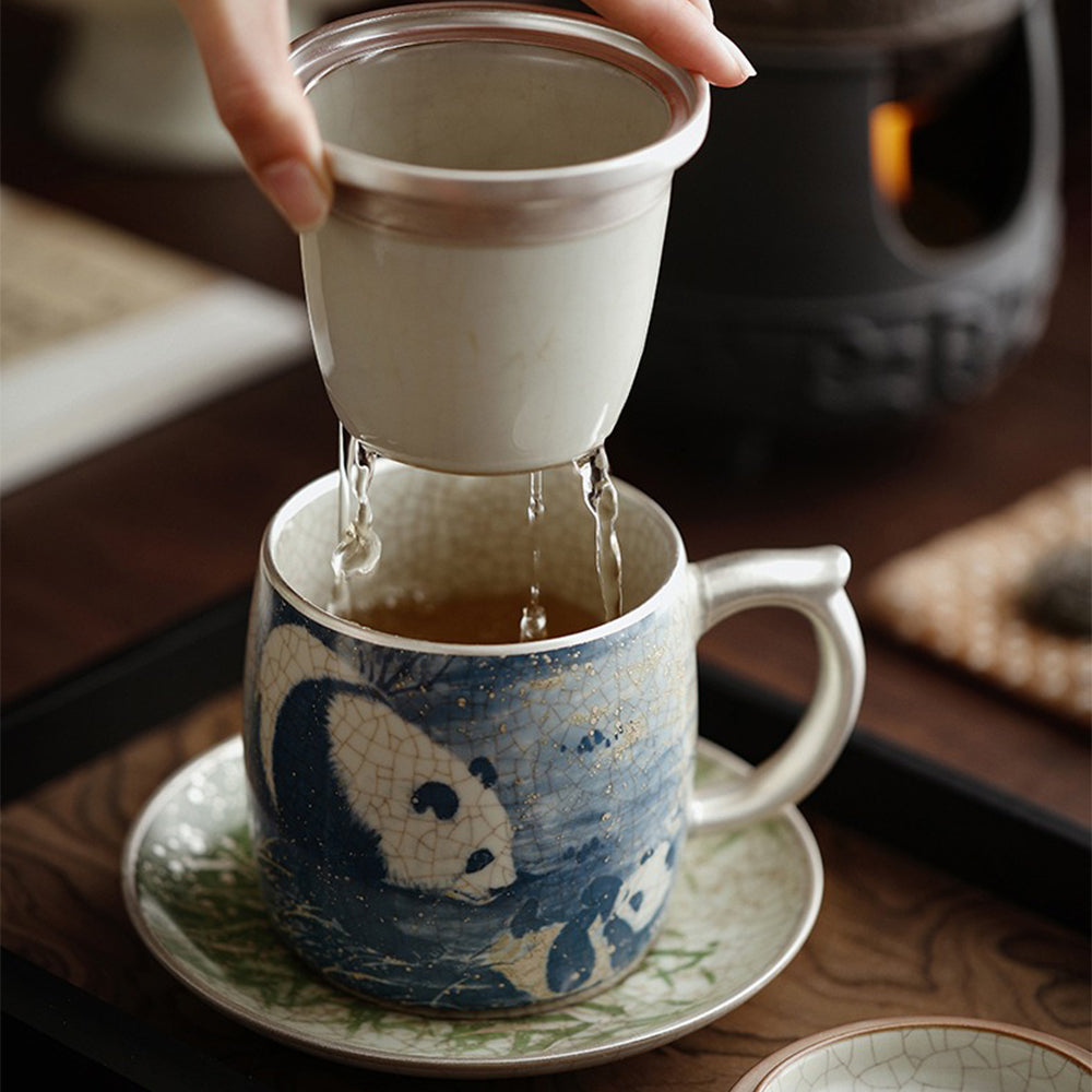 Exquisite Chinese Ruyao Panda & Bamboo Tea Cup - Handmade Ceramic Tea Set for Gongfu Tea Ceremony - Perfect Gift for Tea Lovers & Home Decor