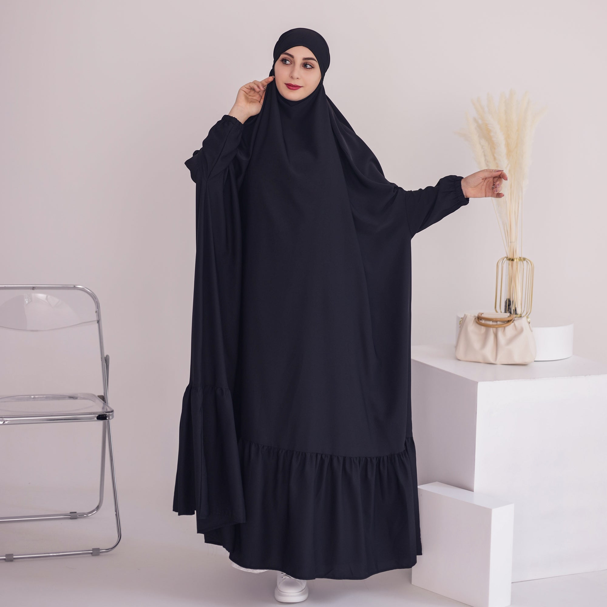 Anissa Jilbab Black - Modest Muslim Hijab Scarf for Women - Perfect for Daily Wear, Prayer & Special Occasions