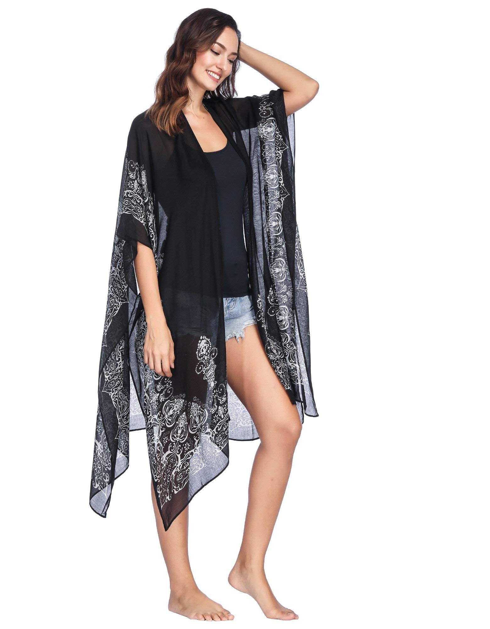 2PCS Floral Print Women's Beach Cover Up Kimono Cardigan - Lightweight Summer Swimwear Wrap for Pool, Beach, and Vacation Outfits