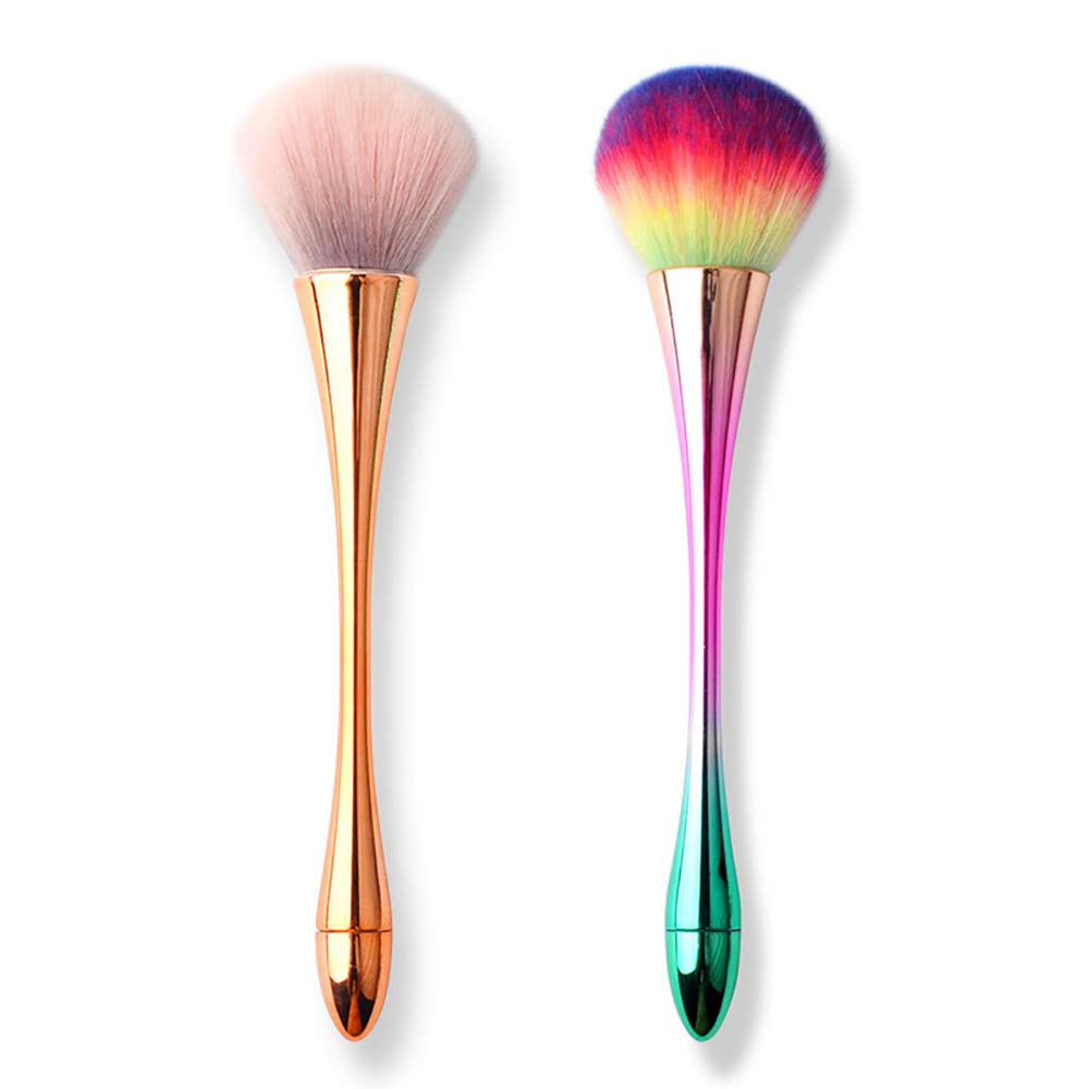 2 Pack SILPECWEE Nail Art Brushes - Professional Acrylic Nail Dust Cleanup Brush Set for Manicure, Nail Powder Removal & Makeup Application | Perfect for Salon, Home Nail Care & DIY Nail Art