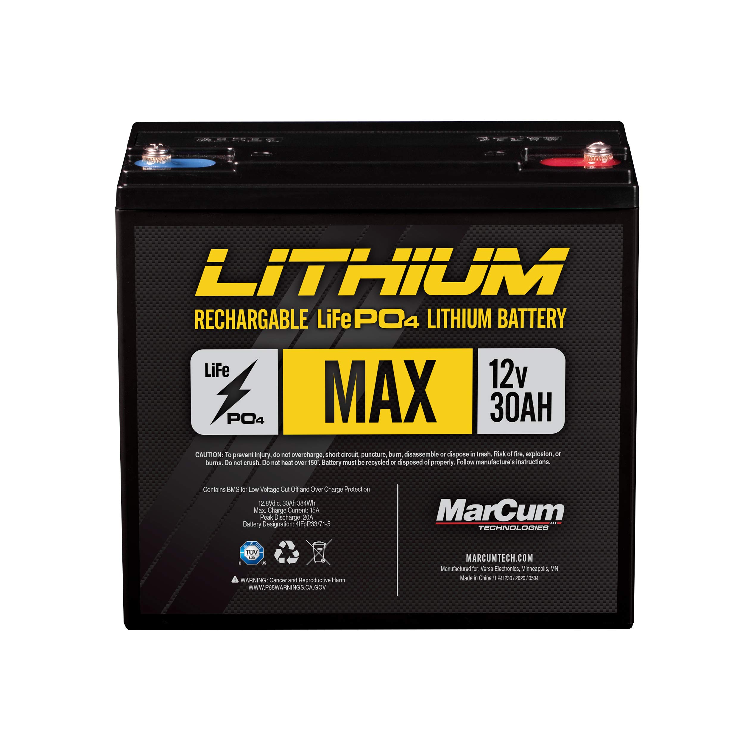 MarCum Lithium 12V 30AH LiFePO4 Max Battery - Premium Ice Fishing Battery for Fish Finders & Electronics | Durable Fishing Gear Accessories | Perfect for Winter Ice Fishing & Outdoor Adventures