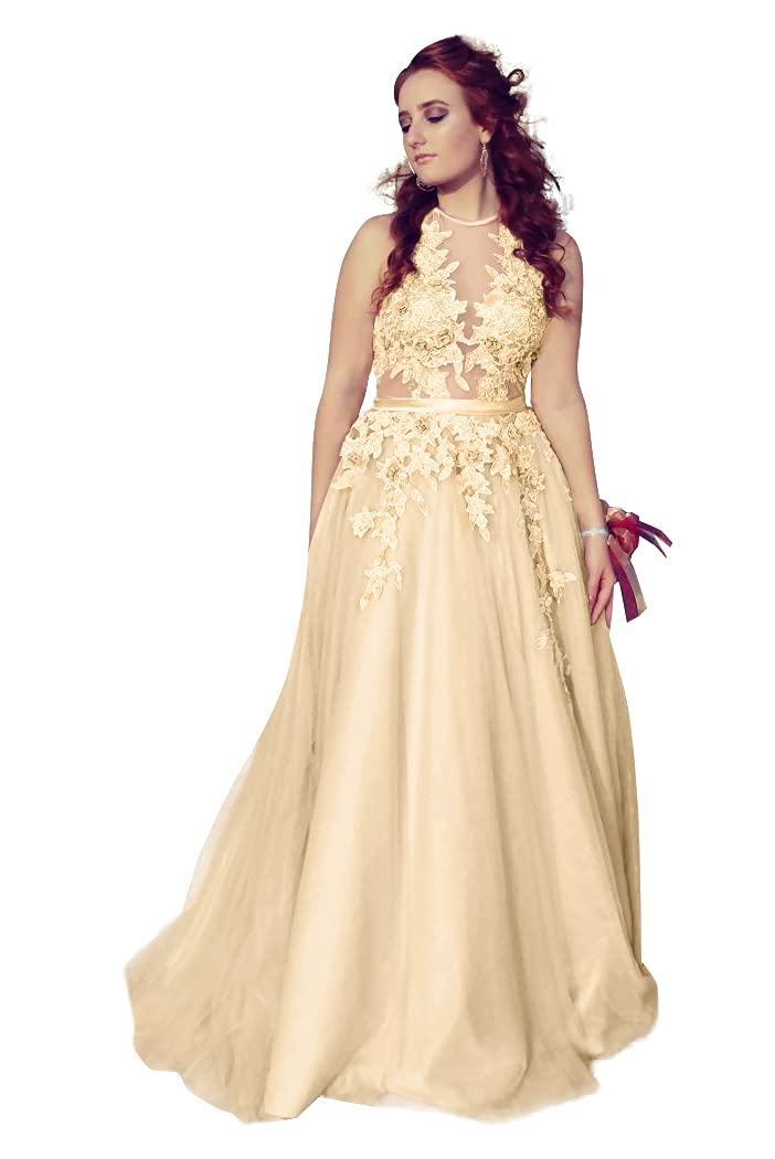 Elegant 2023 Women's Halter Prom Dresses with Appliques - Long Backless Formal Evening Gowns for Homecoming, Wedding & Special Occasions